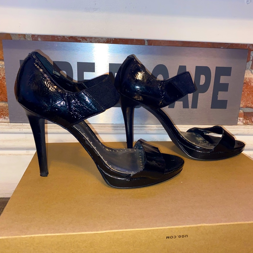 BCBG Patent Stretch Strap Spike Heels